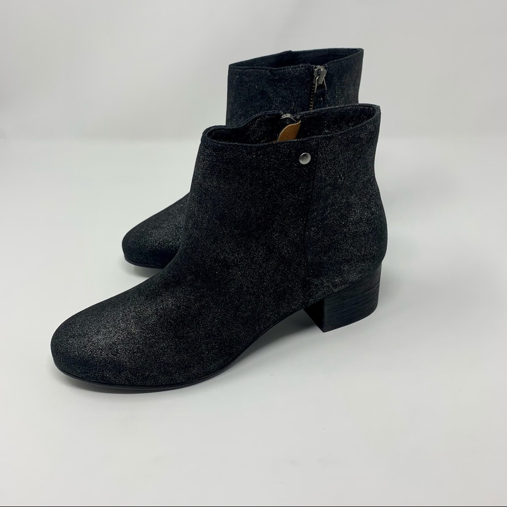 Trask Vivian Black Metallic Suede Leather Ankle Boots Shoes Women 6 1/2 M